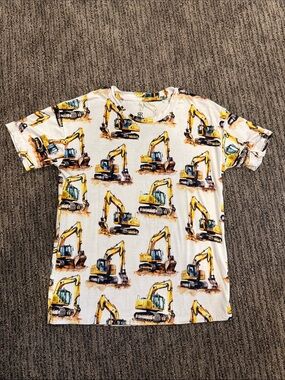 Bums and Roses yellow Excavator Print Short Sleeve Tee